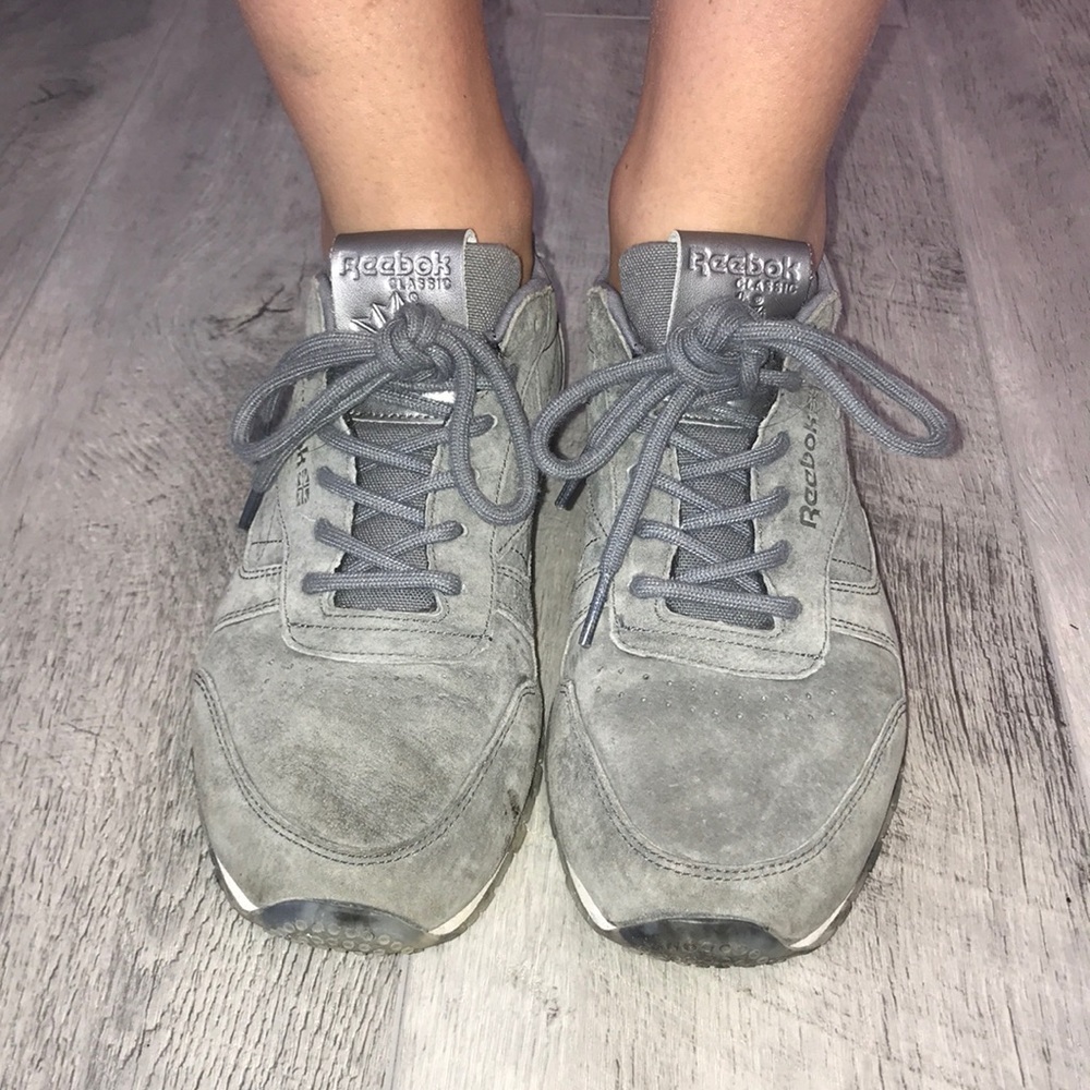 Reebok classic gray suede sneakers